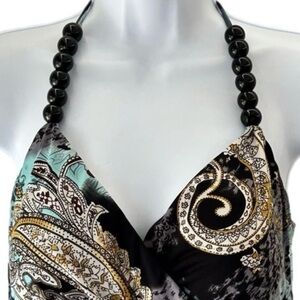 Essentials by Milano Black and Teal Paisley Maxi Dress. Size L.